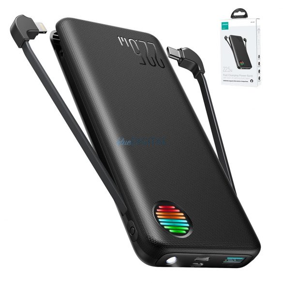 Joyroom JR-L014 Powerbank de 22,5 W 10000 mAh cu cabluri USB-C / Lightning încorporate + USB-A - cablu USB-C 0,25 m - negru