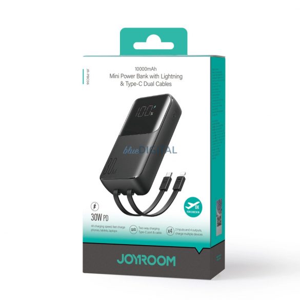 Joyroom powerbank 30W 10000mAh cu cabluri Lightning și USB-C integrate negru (JR-PBC06)