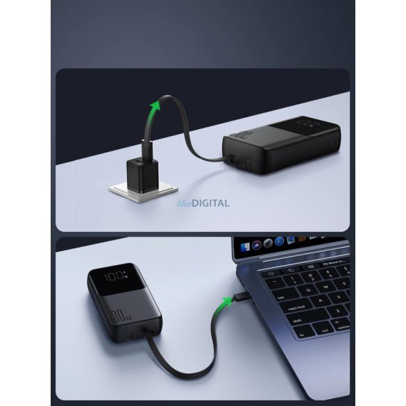 Joyroom powerbank 30W 10000mAh cu cabluri Lightning și USB-C integrate negru (JR-PBC06)