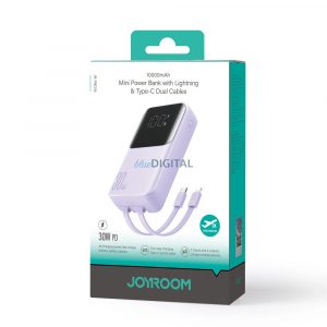 Joyroom powerbank 30W 10000mAh cu cabluri Lightning și USB-C încorporate violet (JR-PBC06)