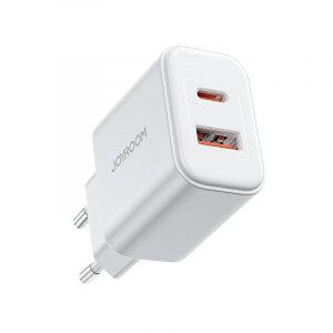 Joyroom JR-TCF05 20W USB-C / USB-A Fast Dual Port Wall Charger - Alb + USB-C - Lightning 1m