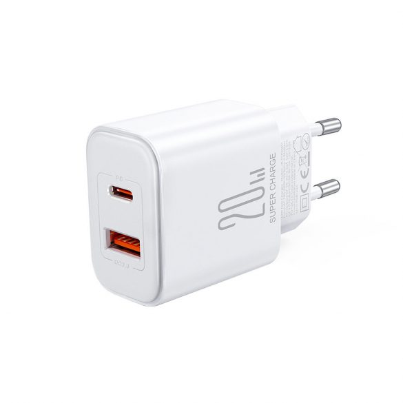 Joyroom JR-TCF05 20W USB-C / USB-A Fast Dual Port Wall Charger - Alb + USB-C - Lightning 1m