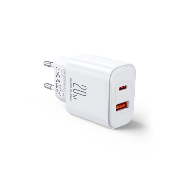 Joyroom JR-TCF05 20W USB-C / USB-A Fast Dual Port Wall Charger - Alb + USB-C - Lightning 1m