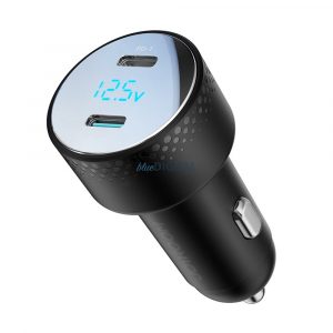 Încărcător auto 2x USB C 70W cu afișaj LED Joyroom JR-CCD02 - negru