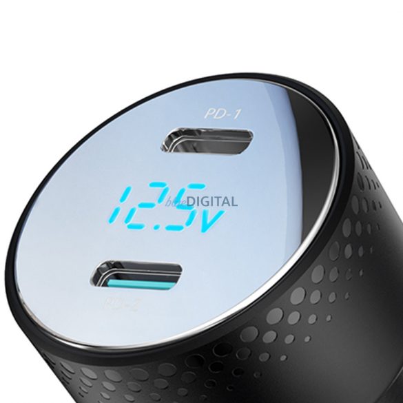 Încărcător auto 2x USB C 70W cu afișaj LED Joyroom JR-CCD02 - negru