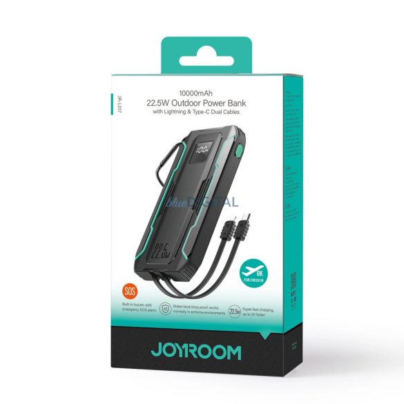 Joyroom JR-L017 Powerbank 22,5 W 10000 mAh cu cabluri USB-C / Lightning încorporate - negru