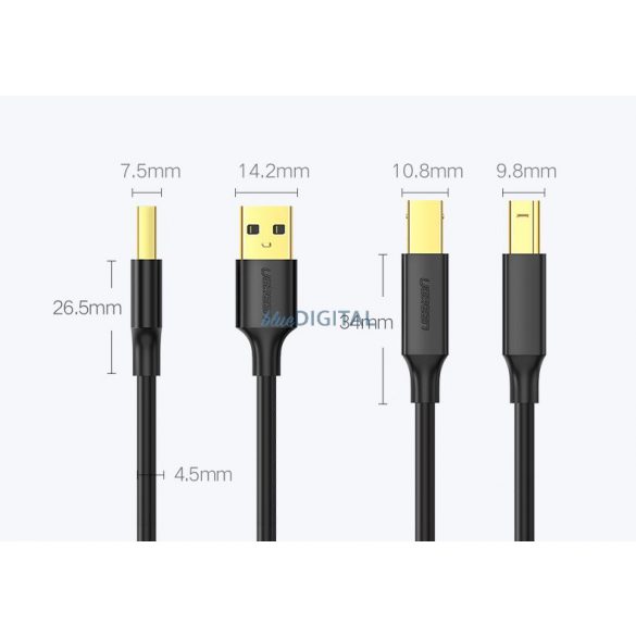 Cablu de imprimantă Ugreen USB tip B (mascul) - USB 2.0 (mascul) 480 Mbps 1,5 m negru (US135 10350)