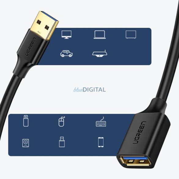 Adaptor cablu prelungitor Ugreen USB 3.0 (femă) - USB 3.0 (mascul) 1m negru (10368)