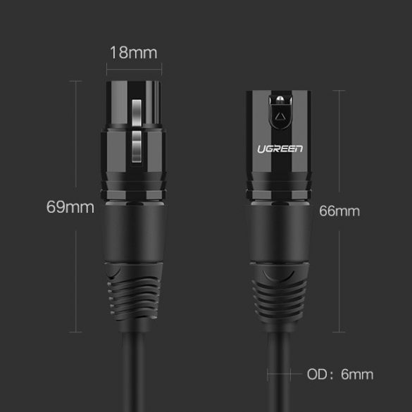 Cablu audio extensibil Ugreen Cablu pentru microfon Microfon XLR (mama) - XLR (tata) 5m (AV130)