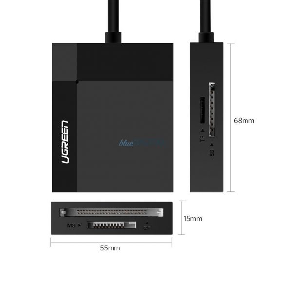 Ugreen USB 3.0 SD / micro SD / CF / MS cititor de carduri de memorie negru (CR125 30333)