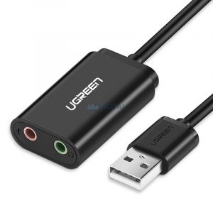 Ugreen placă de sunet externă adaptor muzică USB - 3,5 mm mini jack 15cm negru (30724)