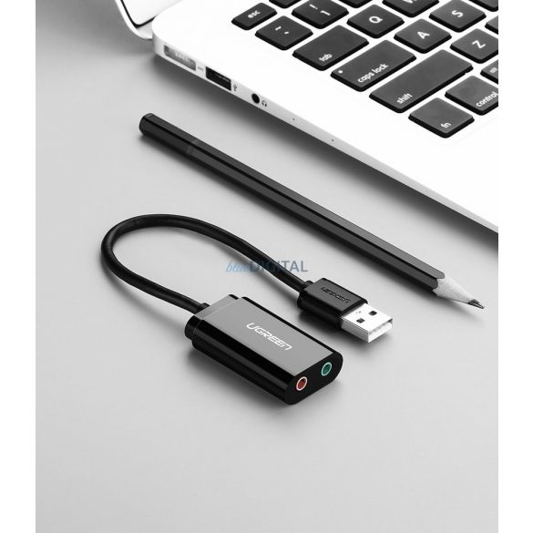 Ugreen placă de sunet externă adaptor muzică USB - 3,5 mm mini jack 15cm negru (30724)