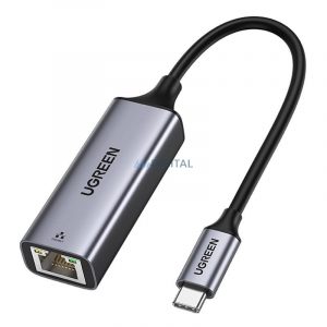 Adaptor de rețea externă Ugreen RJ45 - USB tip C (1000 Mbps / 1 Gbps) Gigabit Ethernet gri (CM199)