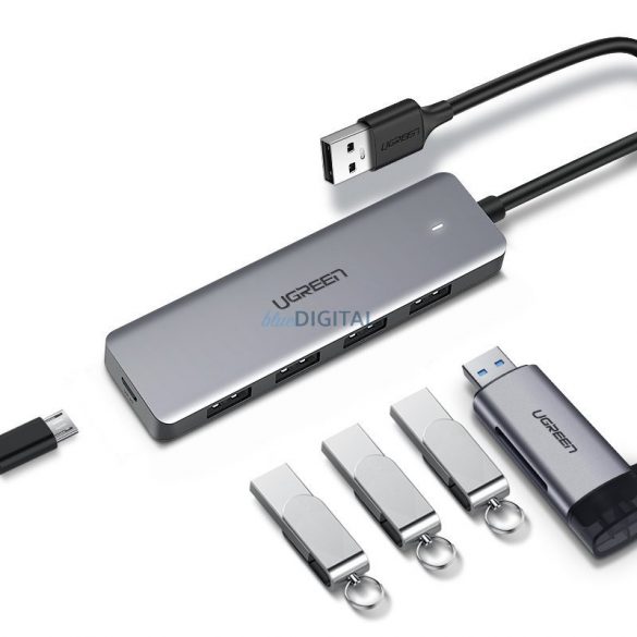 Ugreen USB HUB - 4x USB 3.2 Gen 1 cu port de alimentare micro USB gri (CM219 50985)