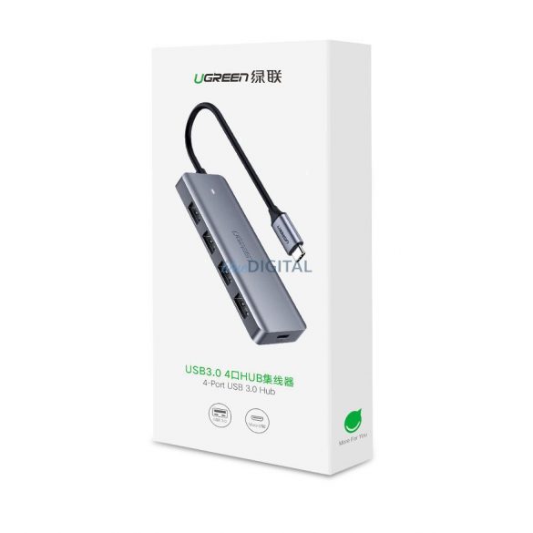 Ugreen USB Type C HUB - 4x USB 3.2 Gen 1 cu port de alimentare USB-C gri (CM219 70336)