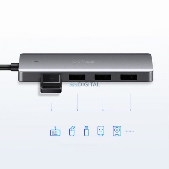 Ugreen USB Type C HUB - 4x USB 3.2 Gen 1 cu port de alimentare USB-C gri (CM219 70336)