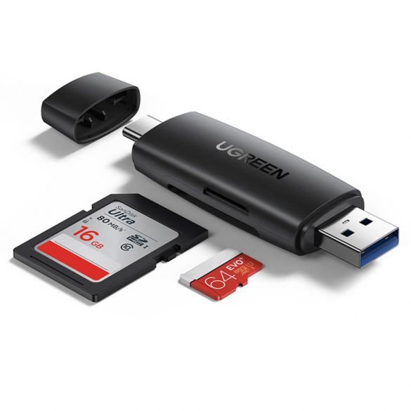 Ugreen adaptor cititor de carduri SD / micro SD (USB-A / USB-C) negru (CM304)