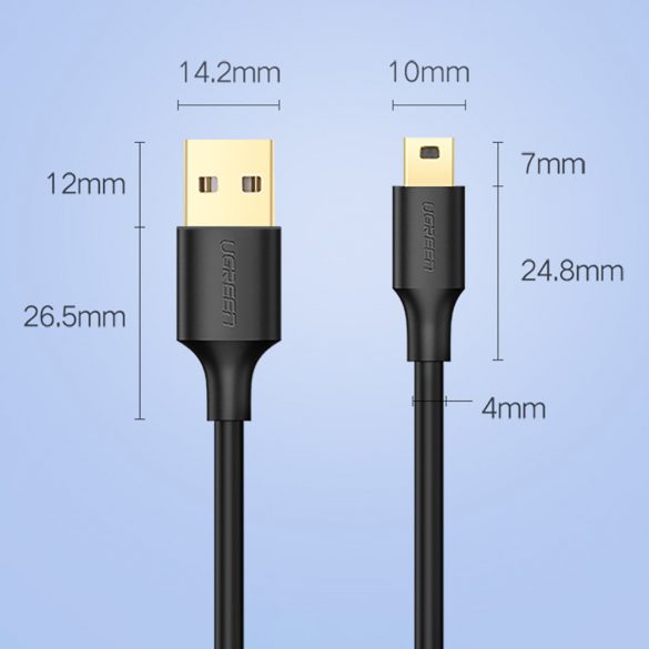 Ugreen Cablu USB cu 5 pini placat cu aur - mini USB 0.5m negru (US132)