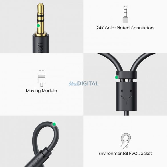 Mufă adaptor audio Ugreen 3,5 mm mascul la cablu 2xRCA mamă 0,25 m gri (AV109)