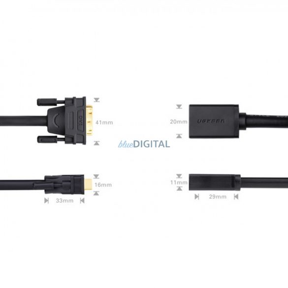 Cablu adaptor cablu Ugreen DVI (mascul) - HDMI (fema) 0,15 m negru (20118)