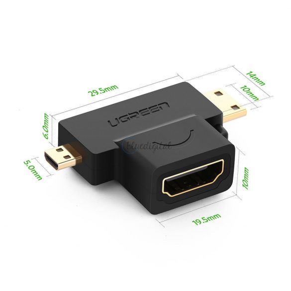 Ugreen adaptor HDMI tip A (mama) la mini HDMI (tata) / micro HDMI (tata) negru (20144)