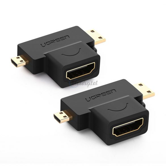 Ugreen adaptor HDMI tip A (mama) la mini HDMI (tata) / micro HDMI (tata) negru (20144)