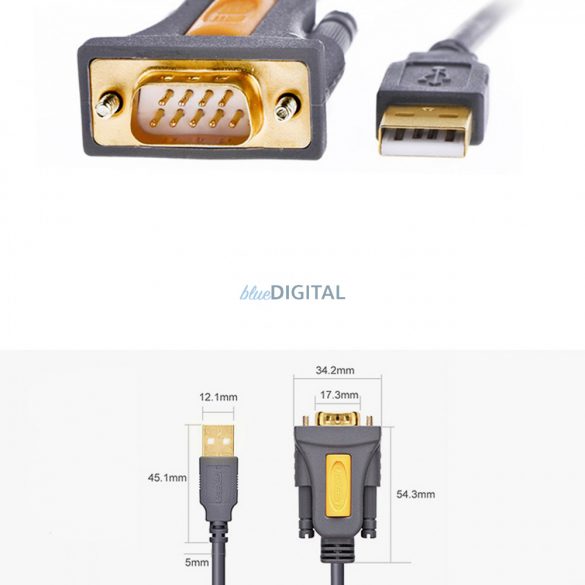 Cablu adaptor Ugreen USB-A - DB9 RS-232 1,5 m gri (CR104)