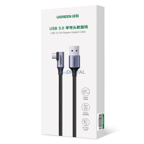 Ugreen US385 USB-A / USB-C 90º 5Gb/s 3A 1m cablu înclinat - negru