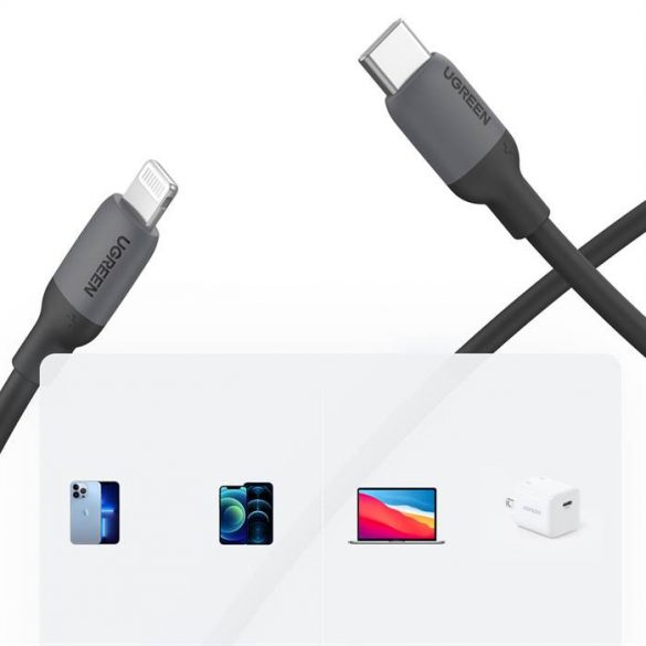 Cablu silicon Ugreen US387 MFI USB-C TO Lightning Cip C94 1M Negru