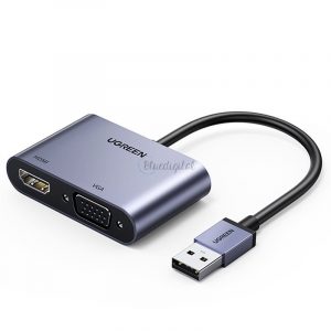 Adaptor convertor USB Ugreen - HDMI 1.3 (1920 x 1080 la 60 Hz) + VGA 1.2 (1920 x 1080 la 60 Hz) gri (CM449)