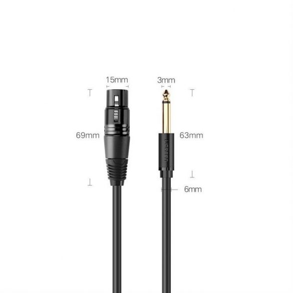 Cablu microfon Ugreen XLR (femelă) - jack 6,35 mm (mascul) 2 m negru (20719 AV131)