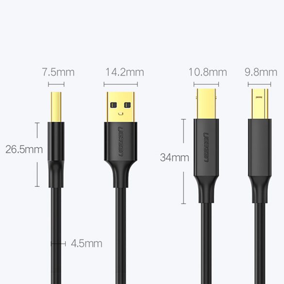 Cablu de imprimantă Ugreen USB tip B (mascul) - USB 2.0 (mascul) 480 Mbps 1 m negru (US135 20846)