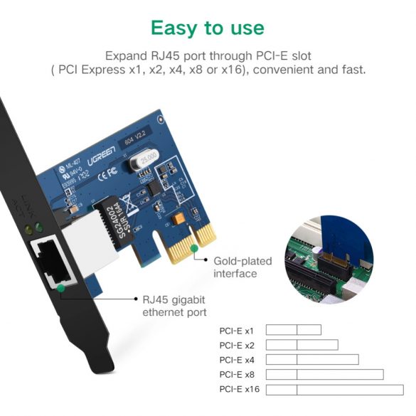 Placă de rețea PCI-E Ugreen US230 Gigabit 10/100/1000Mbps - negru