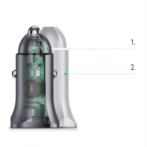 Încărcător auto Ugreen CD130 cu două porturi (USB A+PD) gri