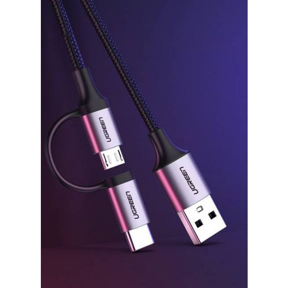 UGREEN USB-A Micro USB + cablu USB tip c 1m (negru)