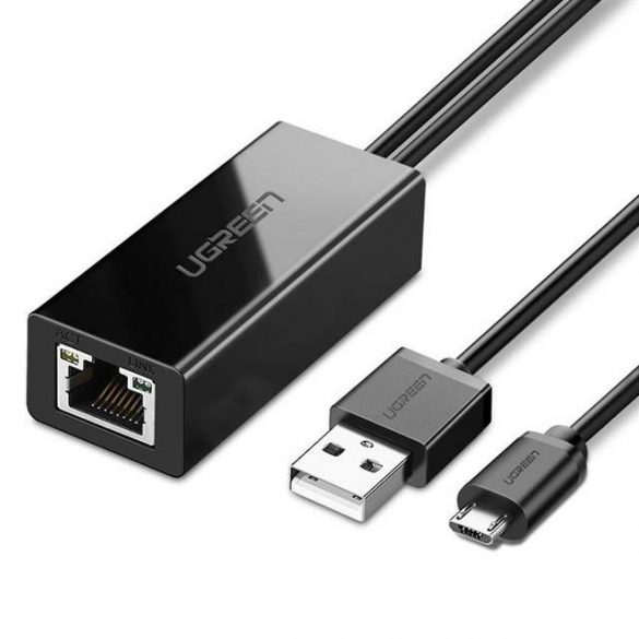 Adaptor de rețea externă Ugreen USB 100Mbps pentru Chromecast cu cablu de 1 m, negru (30985)