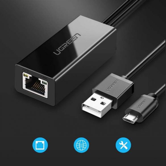 Adaptor de rețea externă Ugreen USB 100Mbps pentru Chromecast cu cablu de 1 m, negru (30985)