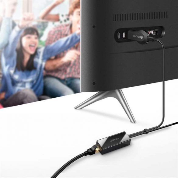 Adaptor de rețea externă Ugreen USB 100Mbps pentru Chromecast cu cablu de 1 m, negru (30985)