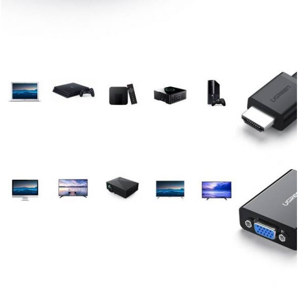 UGREEN Convertor HDMI VGA + 3,5 mm audio + Mirco USB Negru