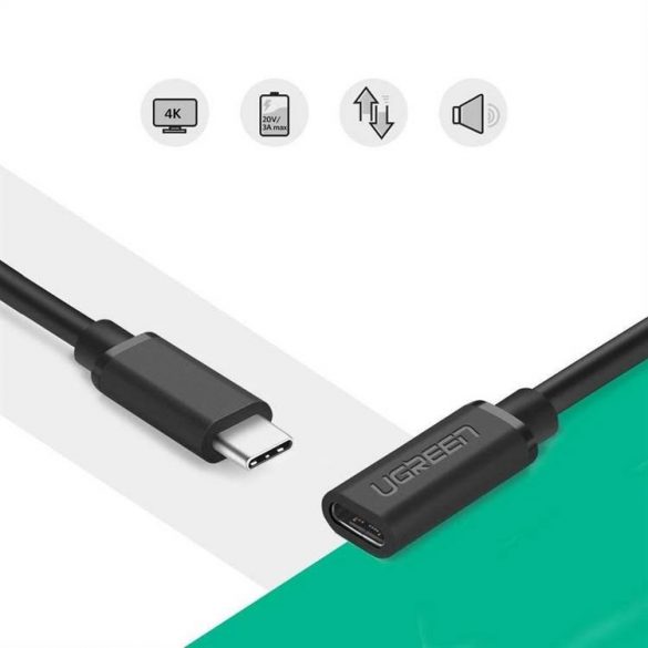 Cablu UGREEN tip c USB 3.1 mascul femela nichelat 0,5m (negru)