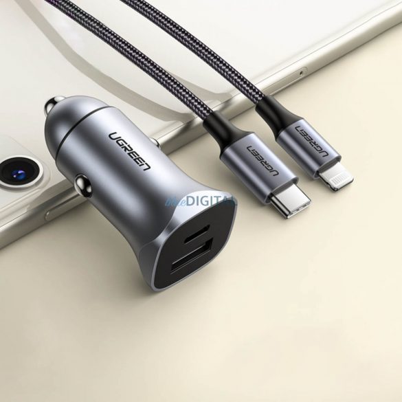 Încărcător rapid auto Ugreen USB-A / USB-C 18W gri (CD130)