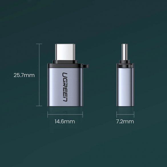 Adaptor Ugreen US270 USB-C (masculin) / USB-A 3.0 (femeie) cu șnur - gri