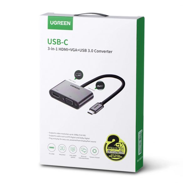 Ugreen CM162 50505 USB-C - Adaptor HDMI / VGA / USB-A 3.0 / USB-C PD - gri