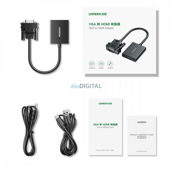 Ugreen cablu adaptor cablu VGA (tata) - HDMI (mama) 0.15m negru (CM513)