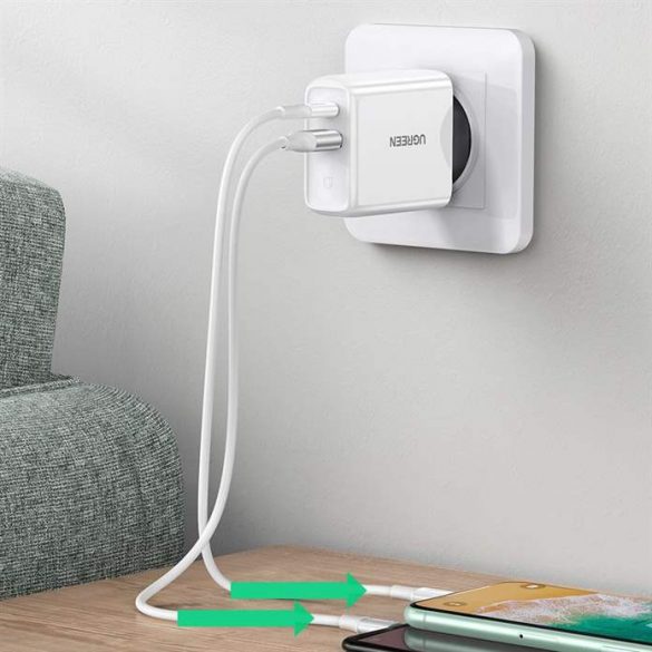 Ugreen încărcător de perete USB Type-c / USB 36 W Quick Charge 4.0 putere de ieșire alb (60468 CD170)