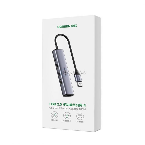 Adaptor multifuncțional Ugreen HUB USB 3.0 - 3 x USB / Ethernet RJ-45 / USB Tip C PD gri (CM475)