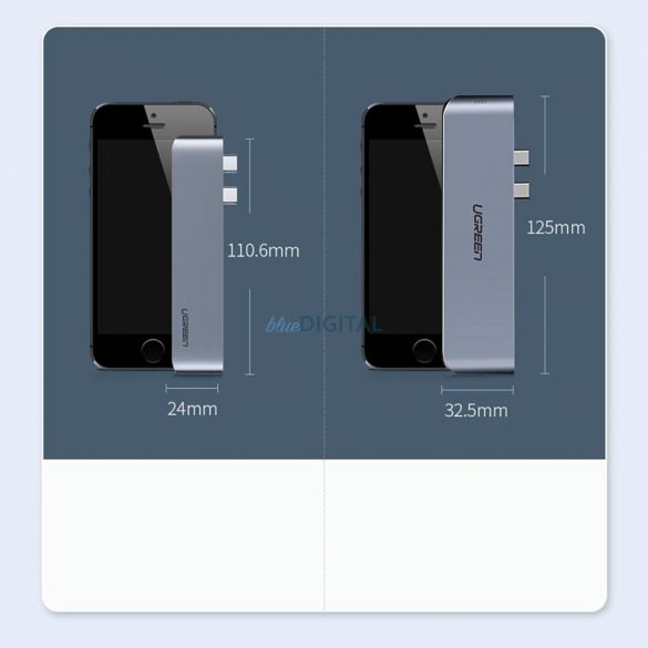 Ugreen CM251 Convertor USB-C dublu la 3*USB3.0+TF/SD+ USB-C mamă gri