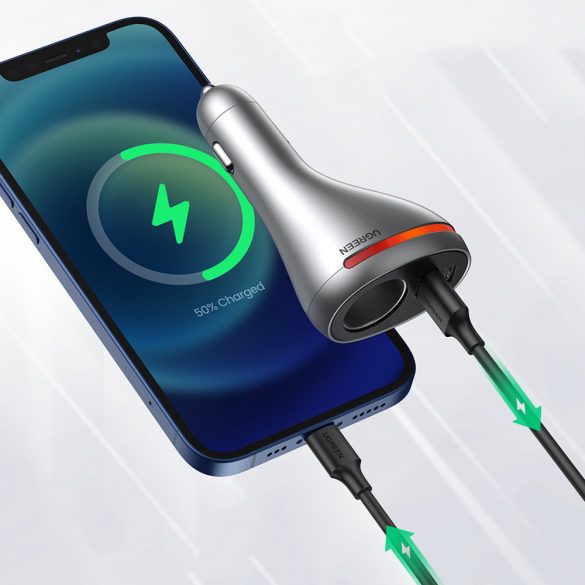 Încărcător auto Ugreen USB Type C / USB QC PD 24W cu priză pentru brichetă de 12V argintiu (CD204)