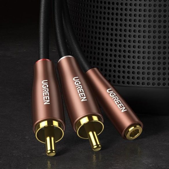 Cablu audio Ugreen 3,5 mm mini jack (mama) - 2RCA (tata) 3m maro (AV198 60987)