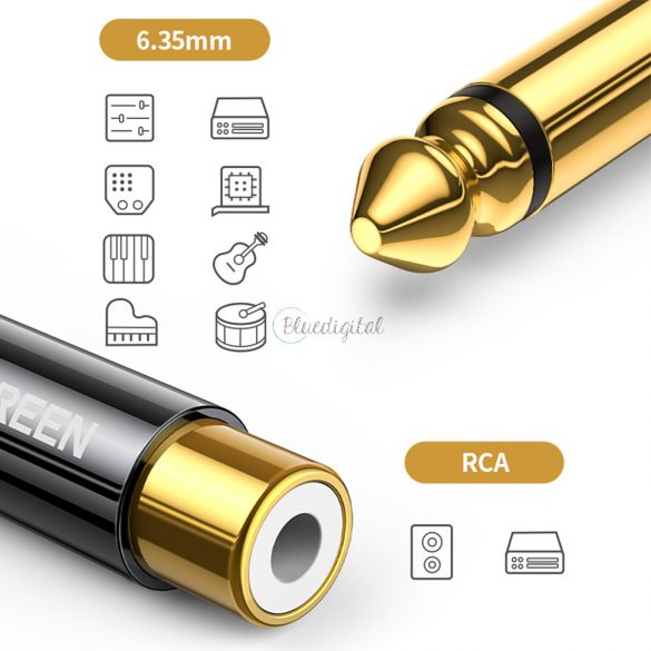 Ugreen Adaptor jack 6.35mm (tata) la RCA (mama) auriu (AV169)